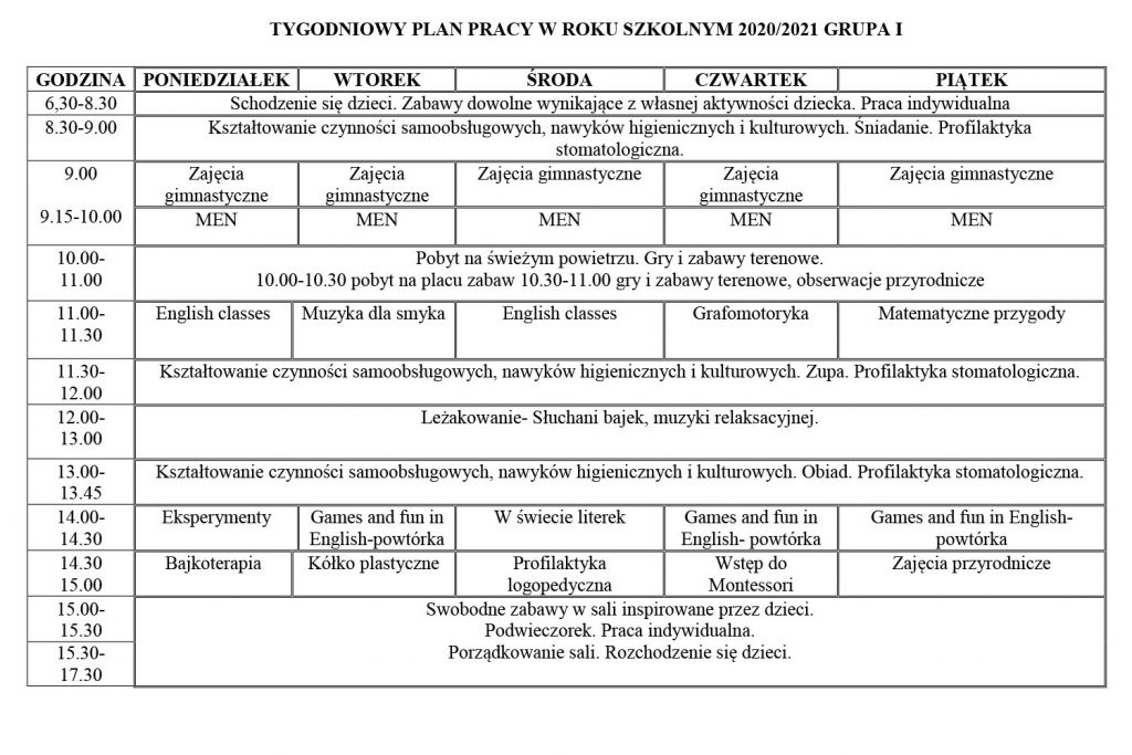Propozycje Do Planu Rocznego W Przedszkolu PLAN DNIA - Przedszkole Bajkoland Gdańsk | przedszkole niepubliczne w